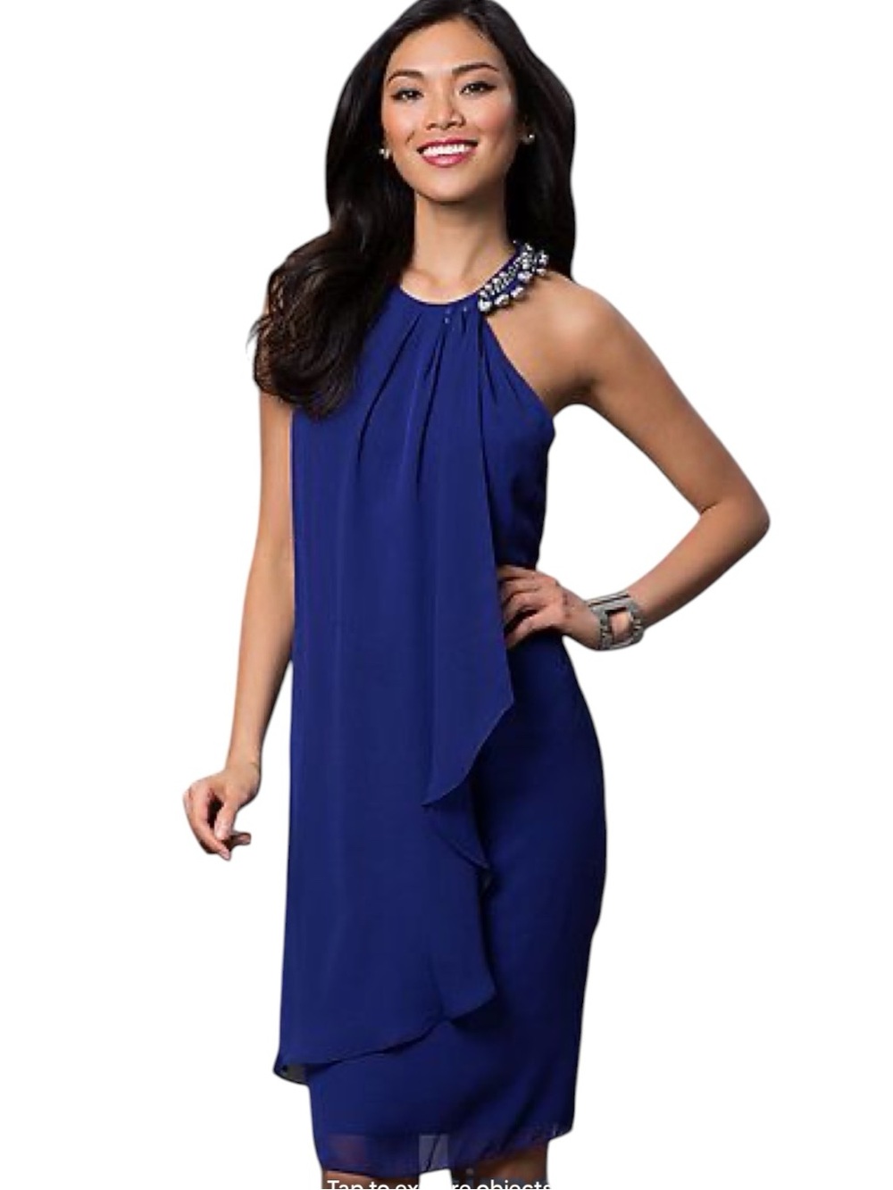 Scarlett Blue Silver Beaded Halter Cocktail Dress Size 4 NWT